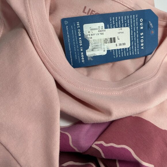 LIFE IS GOOD Crusher Long Sleeve Tee Sz L Pink Mountains Graphic 100% Cotton - Picture 14 of 16